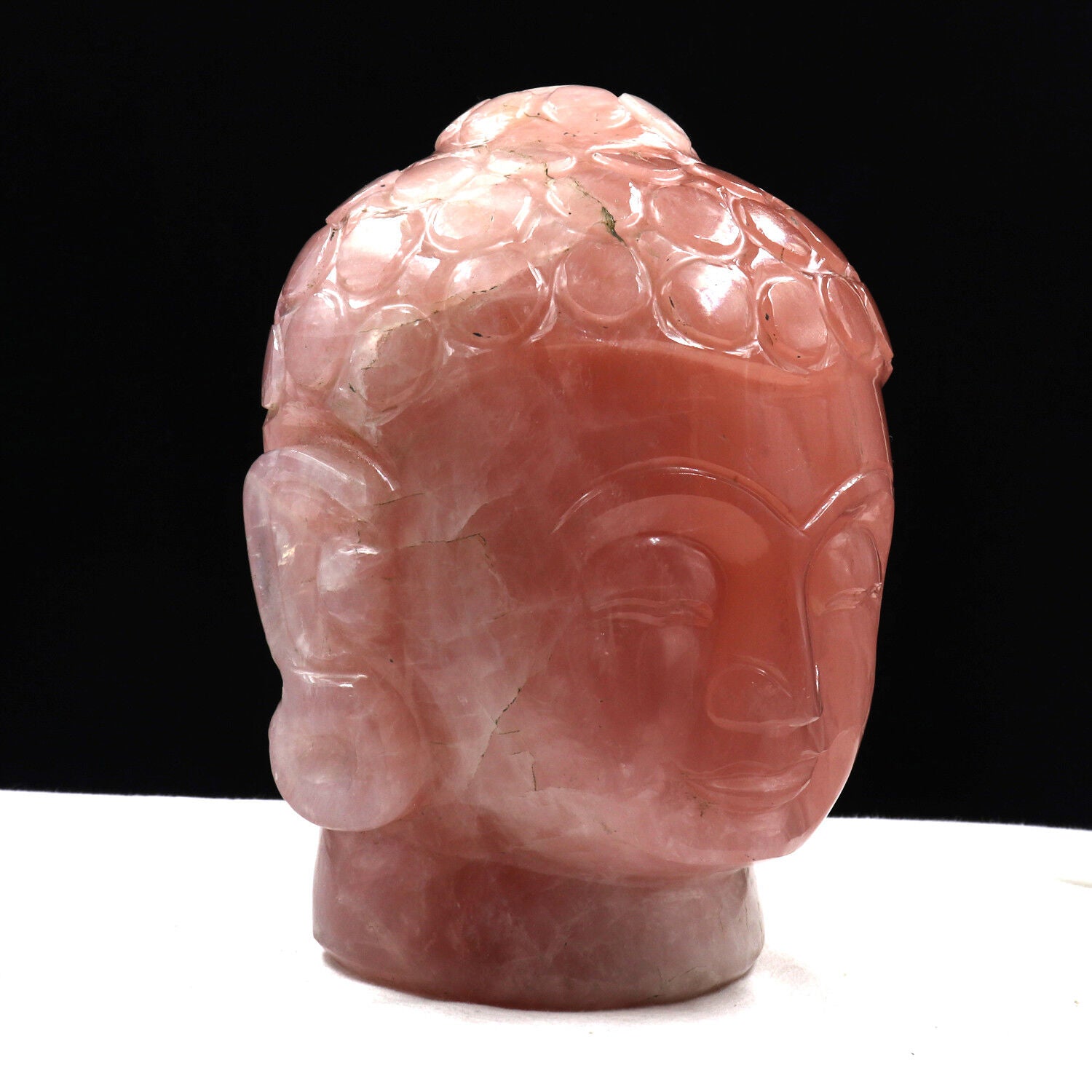 7" NATURAL ROSE QUARTZ BUDDHA HEAD 13500 CARATS GEMSTONE STATUE FOR HOME DECOR