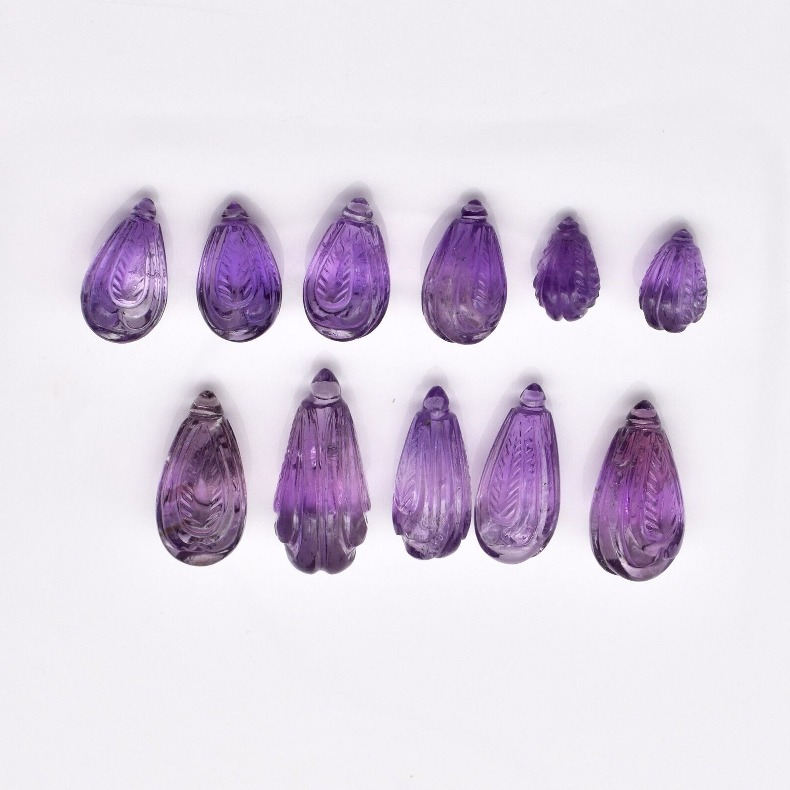 Natural Amethyst 131.8ct Engraved Drop 11pc Gemstone Earring Necklace Set