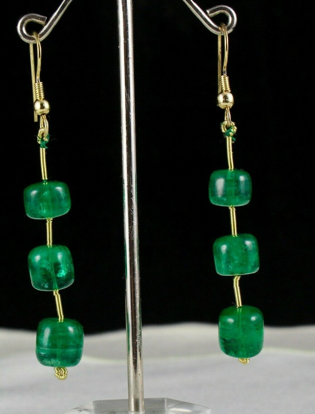 Certified Natural Zambia Emerald Beads 31.80 Ct 6 Pc Gemstone Earrings Top Green