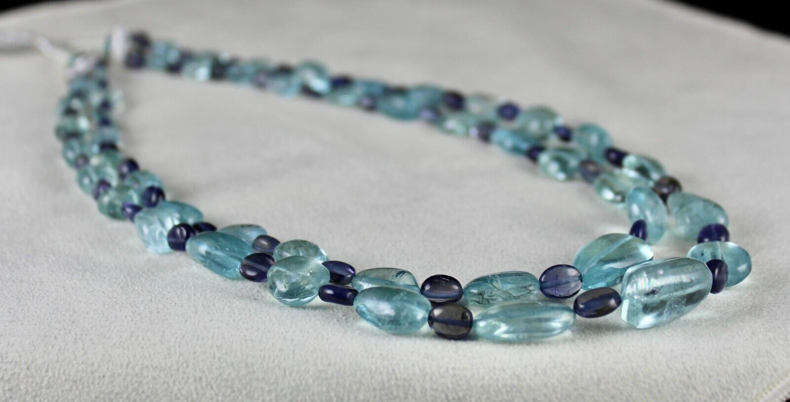 Certified Blue Natural Aquamarine Iolite Beads 2 L 334 Ct Gemstone Fine Necklace