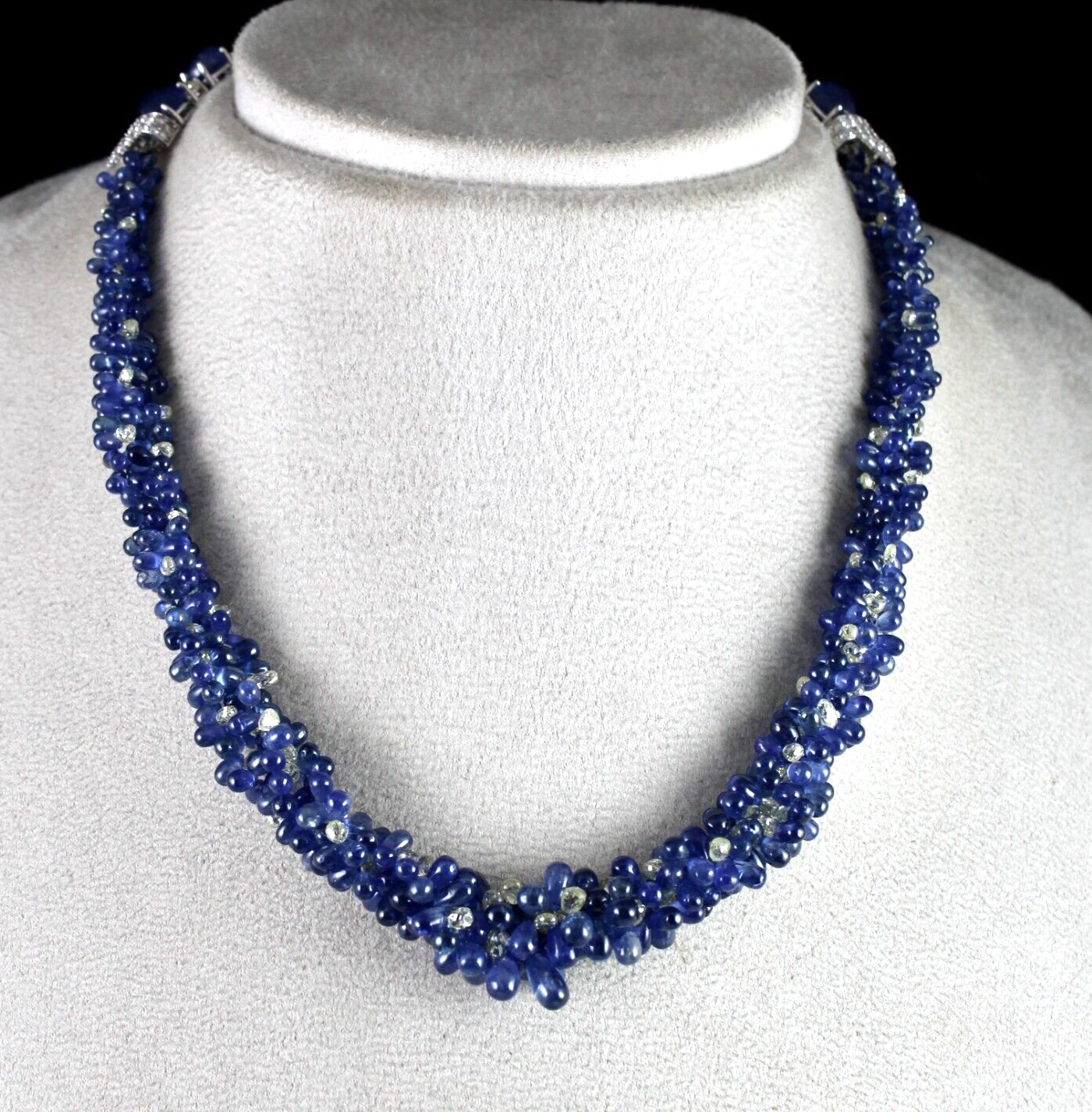 Fine Natural Blue Sapphire Diamond Teardrop 18K Gold Cocktail Statement Necklace