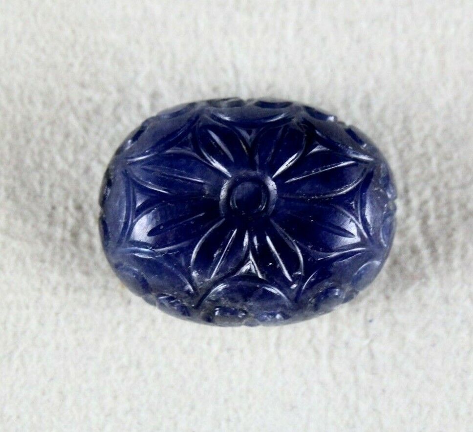 NATURAL UNHEAT BLUE SAPPHIRE CARVED OVAL 44.55CTS CABOCHON GEMSTONE RING PENDANT