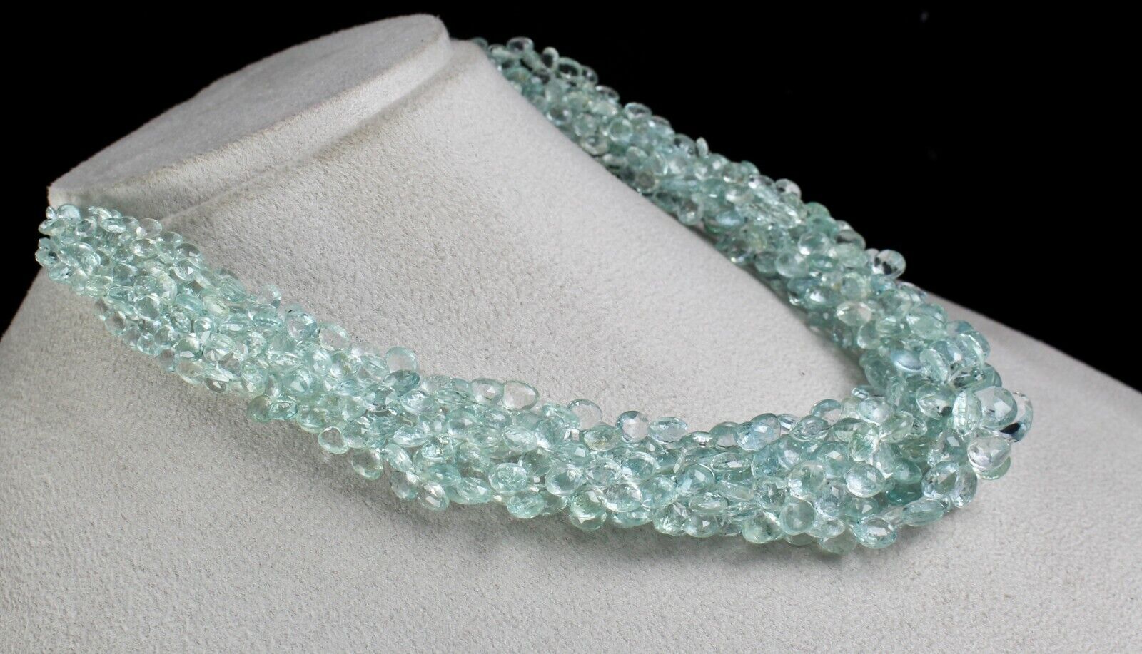 TOP NATURAL AQUAMARINE TEAR DROPS 609 CTS GEMSTONE SILVER STATEMENT NECKLACE