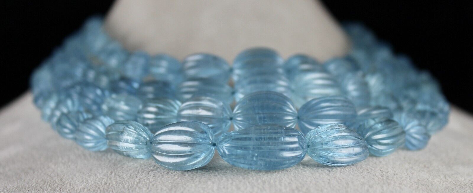 NATURAL BLUE AQUAMARINE BEADS CARVED CABOCHON 4L 1310 CARATS GEMSTONE NECKLACE