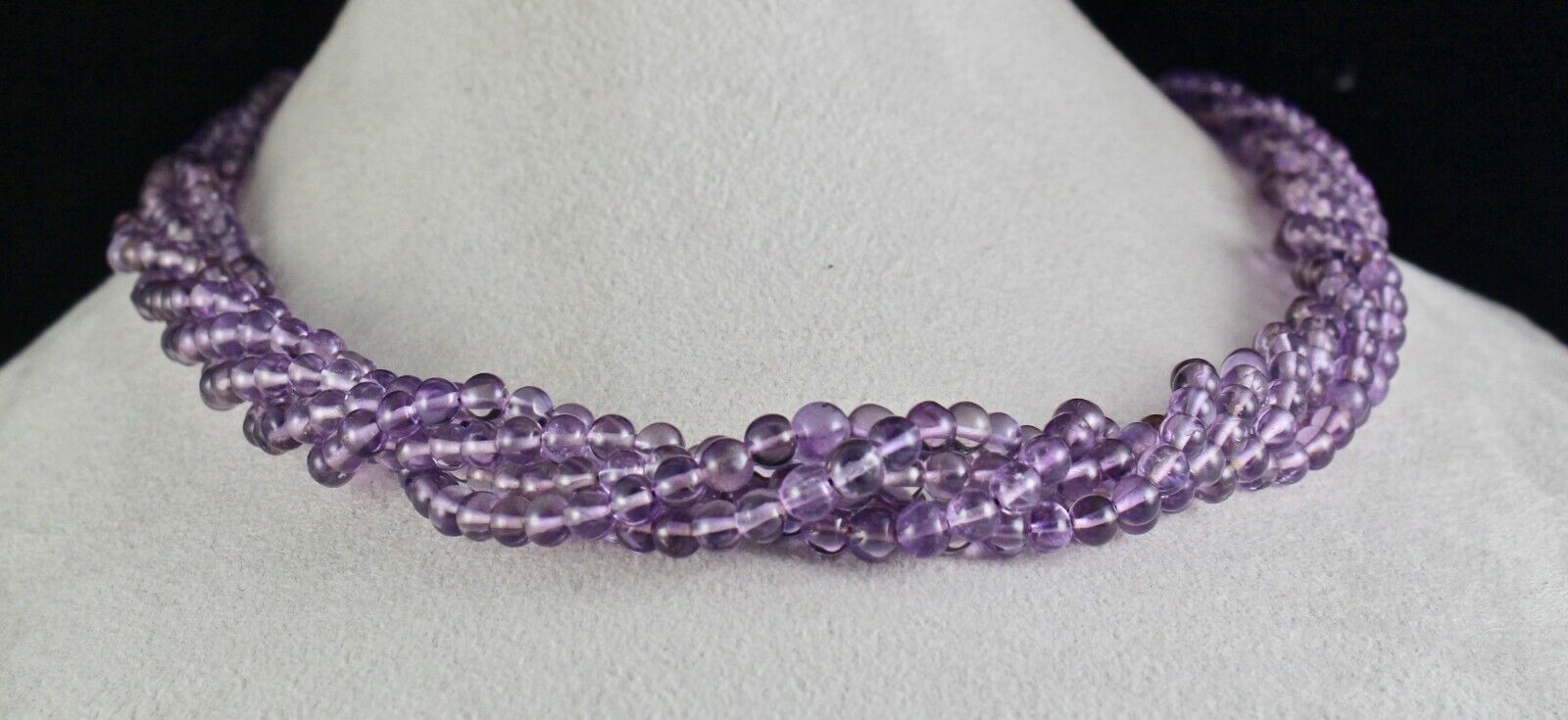 ELEGANT NATURAL AMETHYST ROUND BEADS 5 LINE 562 CARATS GEMSTONE BUNCH NECKLACE