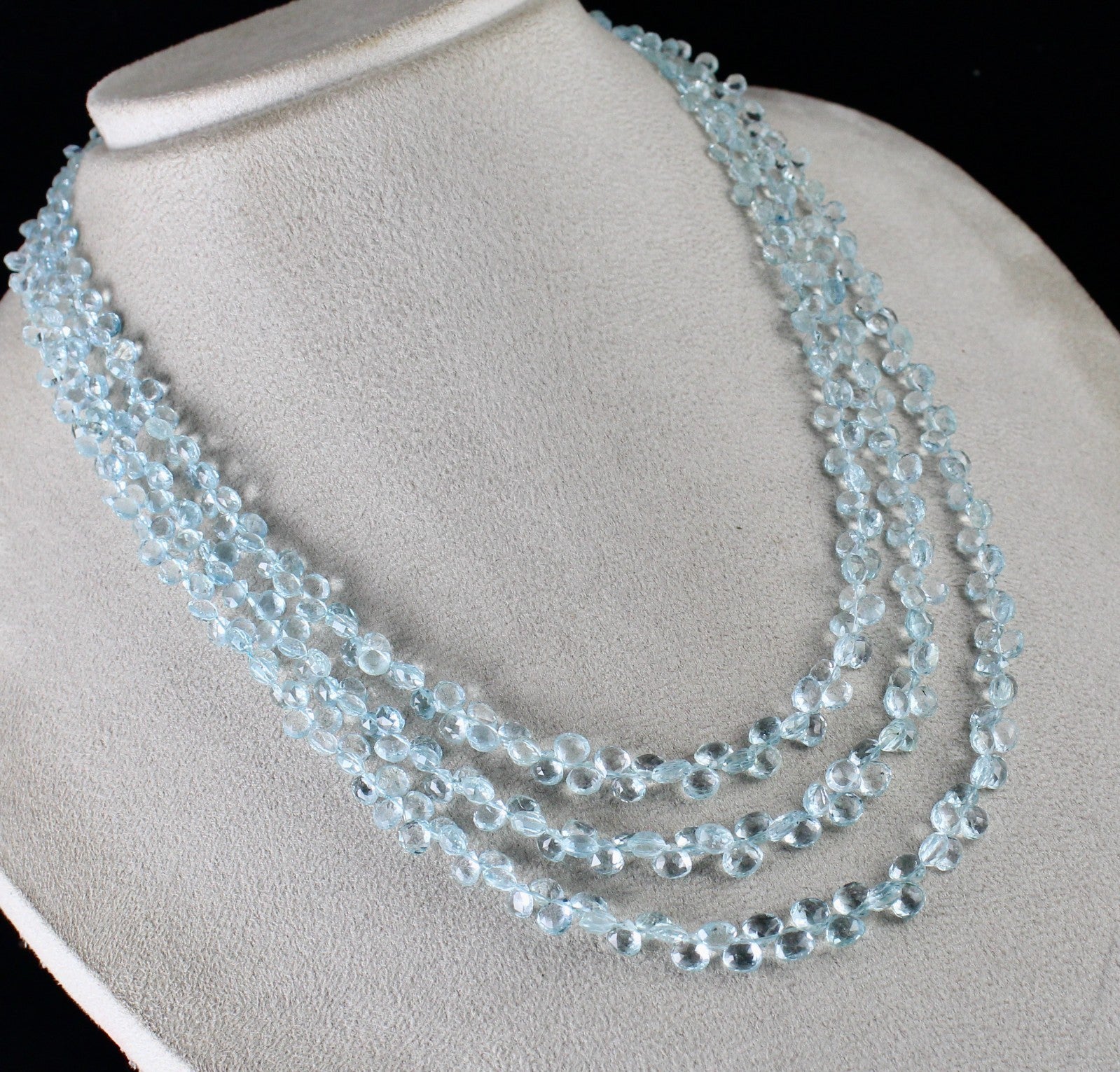 Certified Natural Aquamarine Necklace 253 Ct Blue Faceted Gemstone Tear Drops