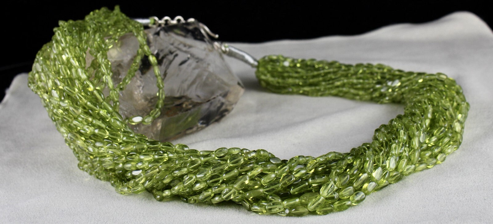 Natural Peridot Green Gemstone Statement Necklace 23 L 1391 Ct Beaded Cabochon