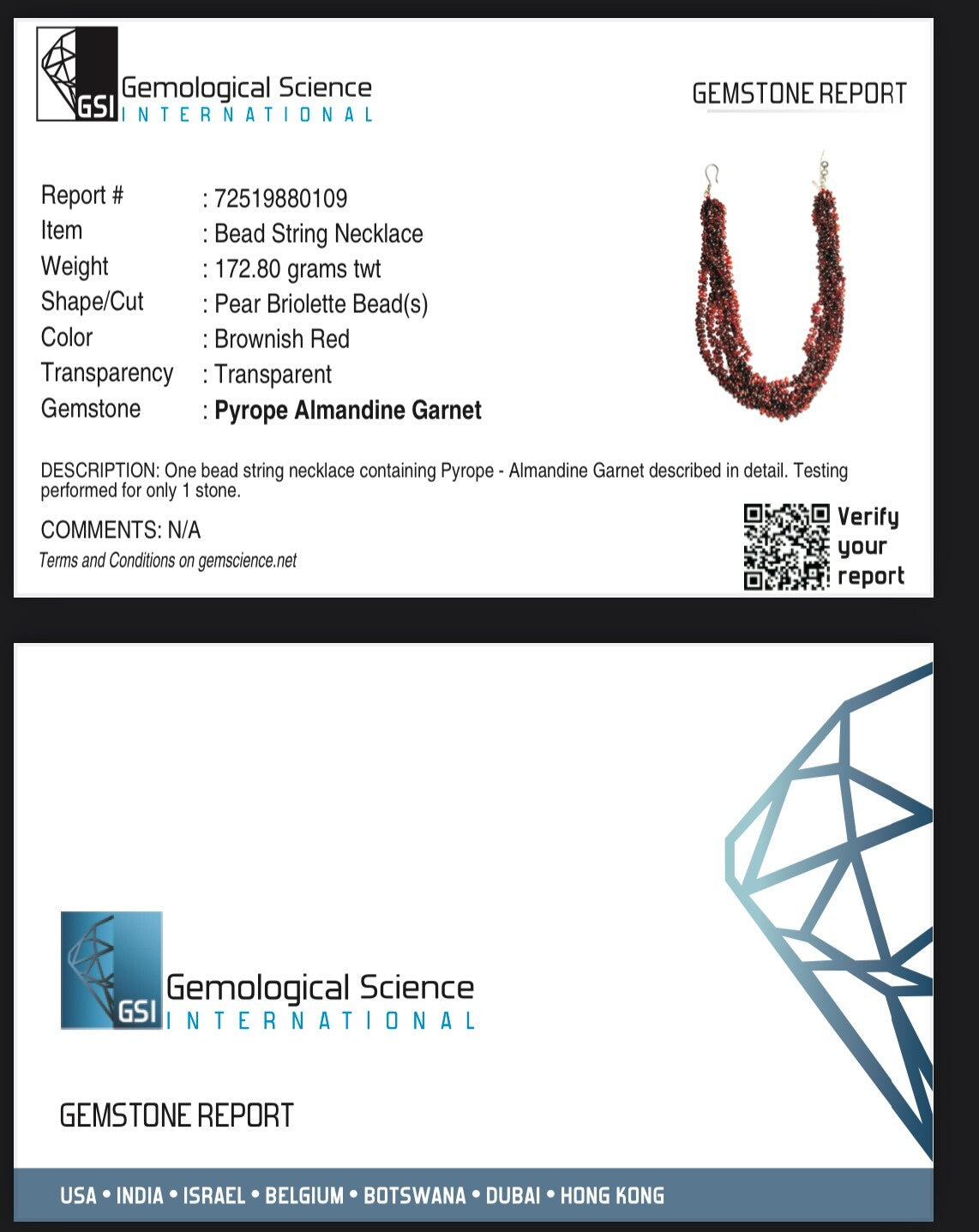 Natural Pyrope Almandine Garnet Teardrop Beaded 867 Ct Sterling Silver Necklace