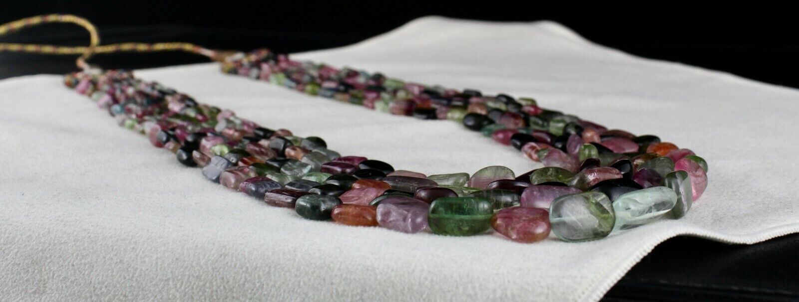 NATURAL MULTI TOURMALINE BEADS CABOCHON 5 LINE 713 CARATS GEMSTONE NECKLACE 