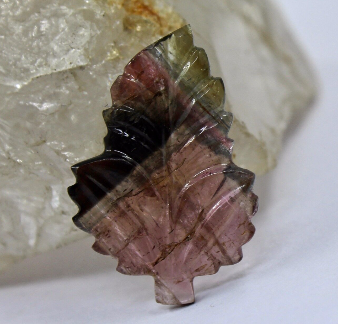 27X18 MM NATURAL MULTI TOURMALINE CARVED LEAF 10.68 CTS GEMSTONE RING PENDANT