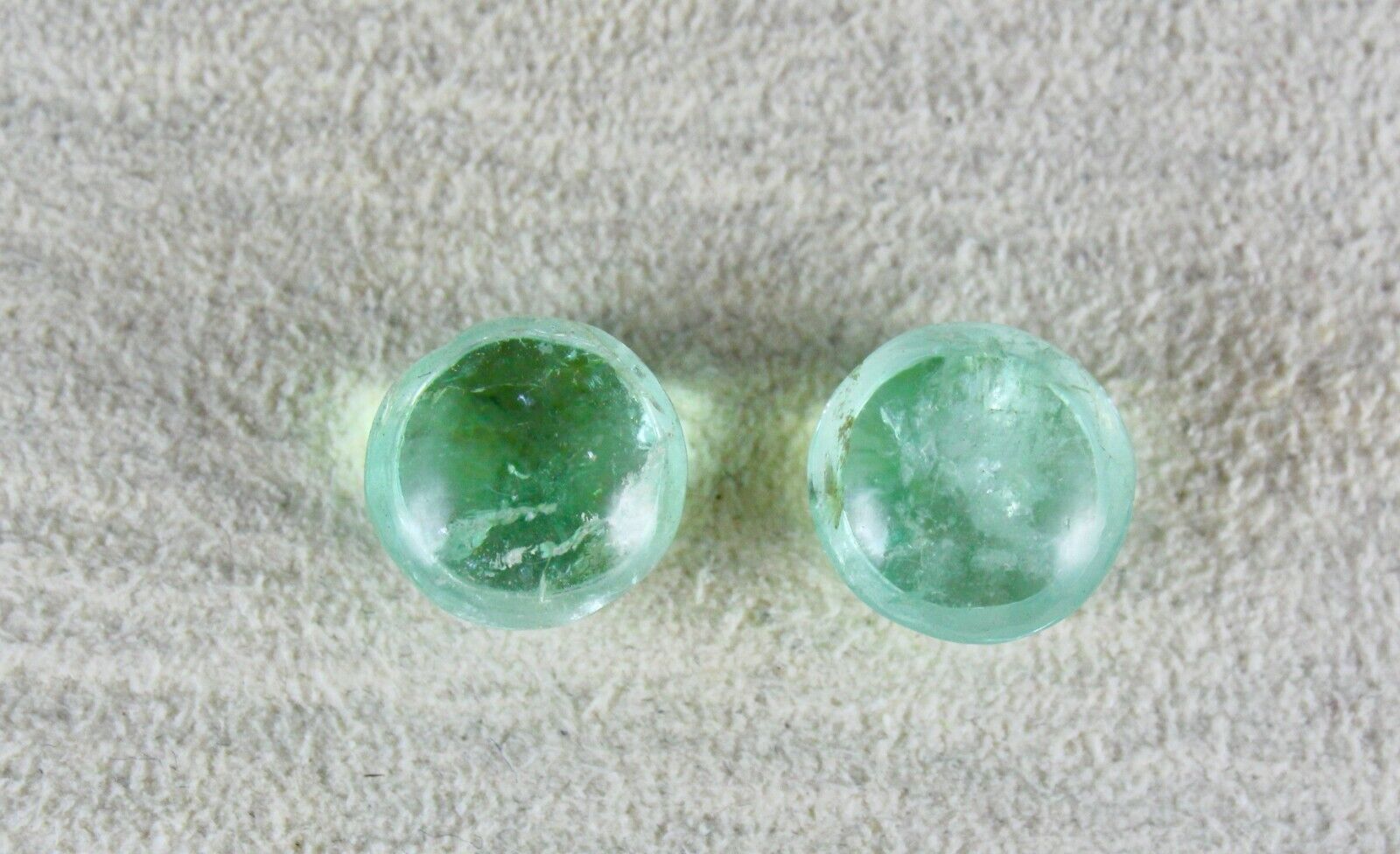 NATURAL COLOMBIAN EMERALD ROUND CABOCHON 15.41 CTS GEMSTONE EARRING BUTTON PAIR