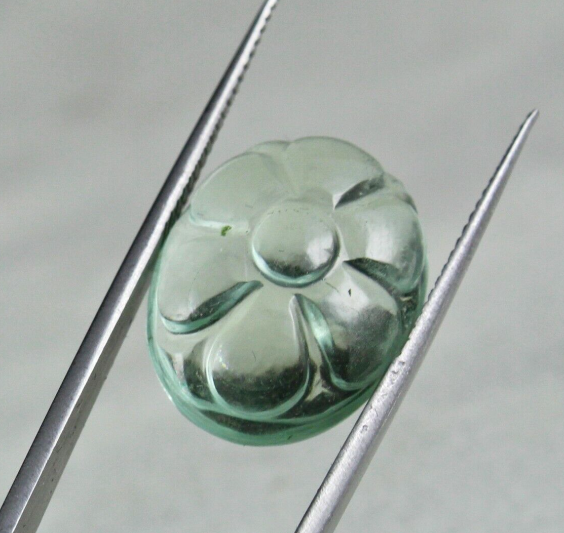 Natural Green Aquamarine Carved Flower Cabochon 14.81 Ct Gemstone Ring Pendant