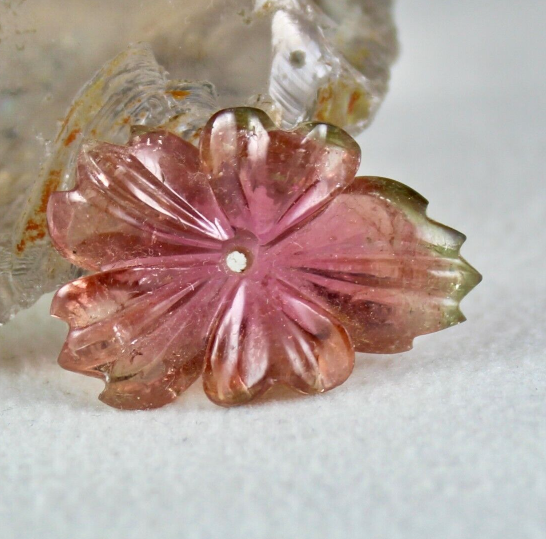 Certified Natural Multi Tourmaline 20.15 Ct Carved Flower Gemstone Loose Pendant