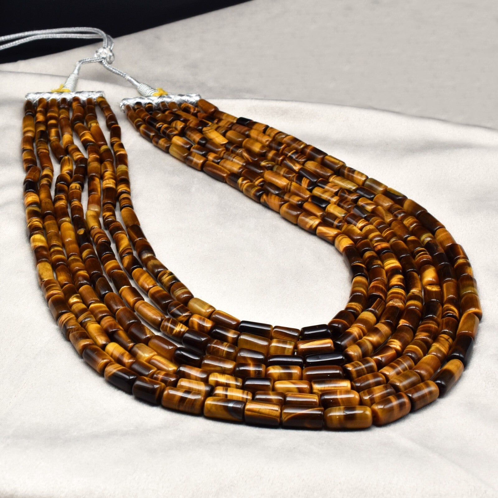 Natural Tiger Eye Tube Beads Necklace 1548 Ct Big Antique Fashion Gemstone