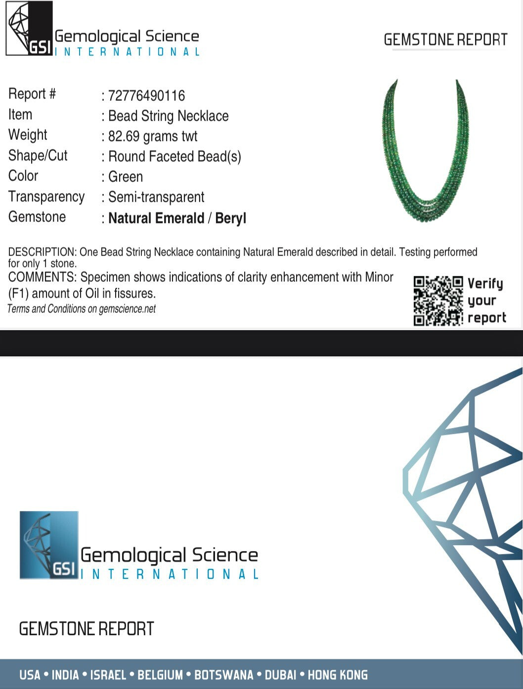 Certified Vintage Natural Emerald 389 Ct Bead Faceted Gemstone Necklace