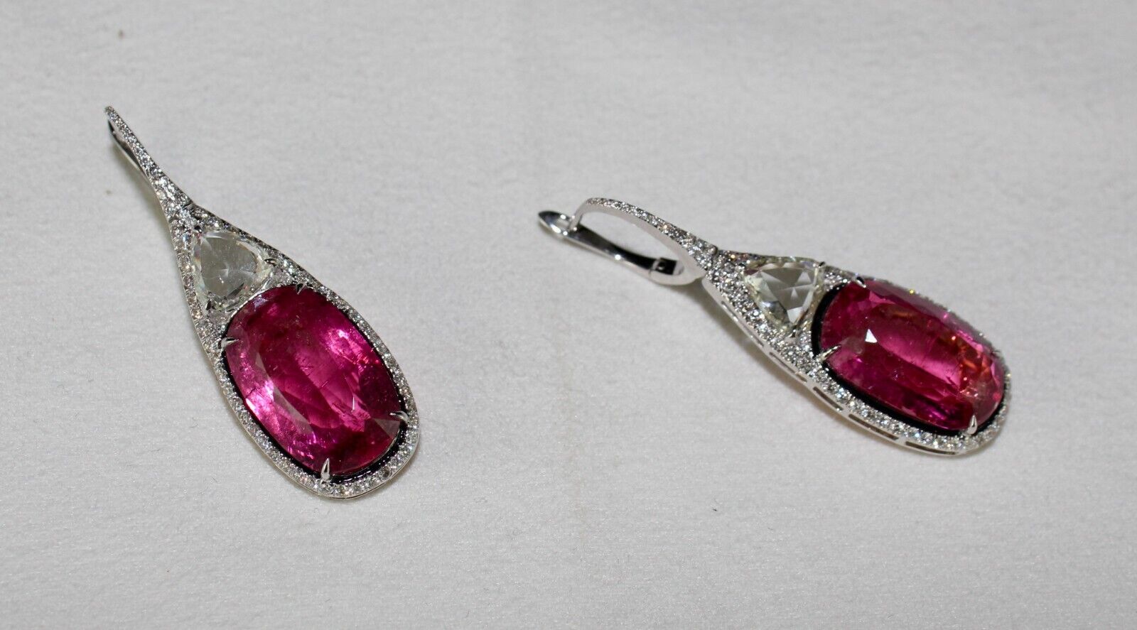 Natural Rubellite Pink Tourmaline Cushion Rosecut Diamond 18K Gold Fine Earring