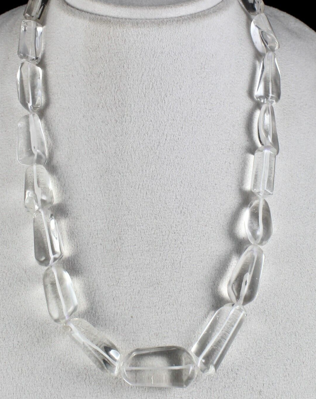 Natural Rock Crystal Quartz Bead Cabochon Nugget 670 Ct Gemstone Silver Necklace