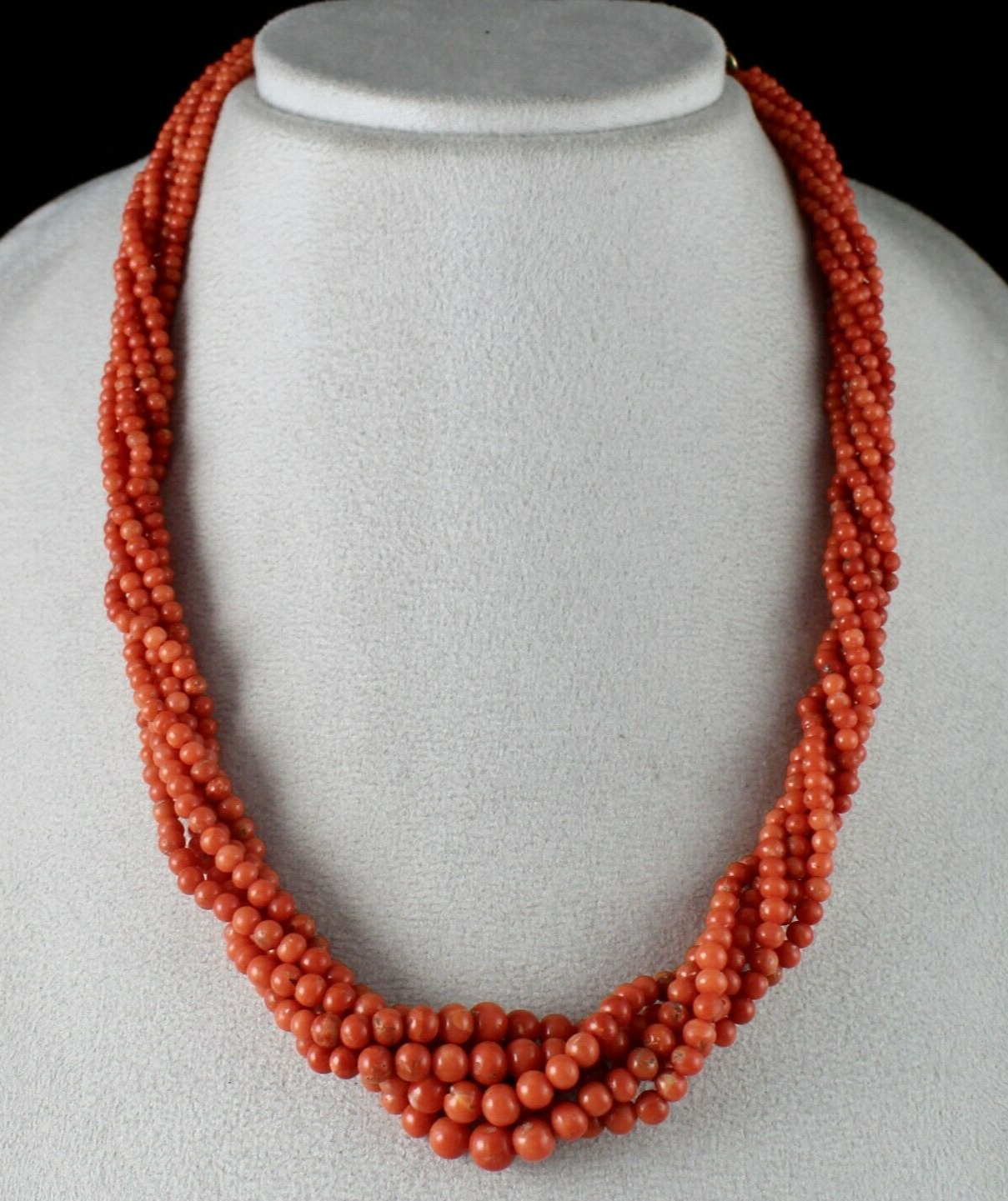 Certified Natural Italian Coral Beads 360ct 6mm 6 Line Sterling Silver Necklace