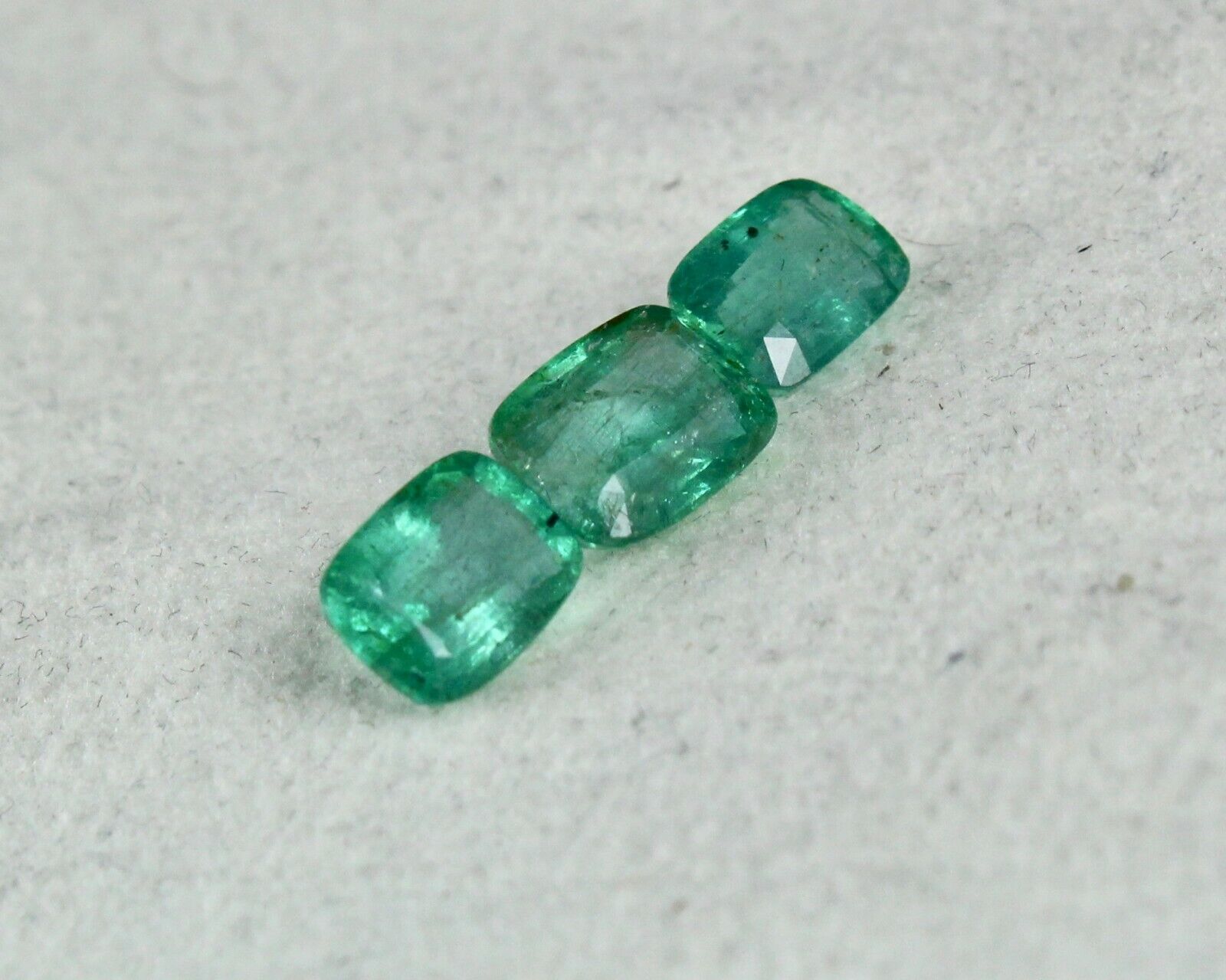 NATURAL ZAMBIAN EMERALD CUSHION CUT GEMSTONE 3 PIECES 4.17 CARATS FOR DESIGNING