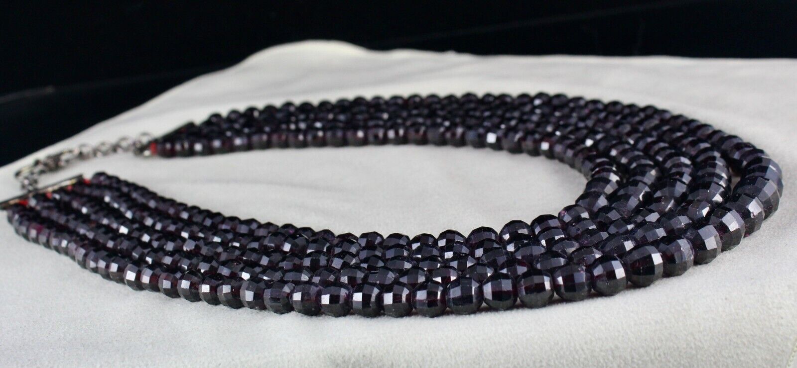 Natural Garnet Beaded Necklace 5 Line 1859 Carats Round Gemstone Silver Clasp