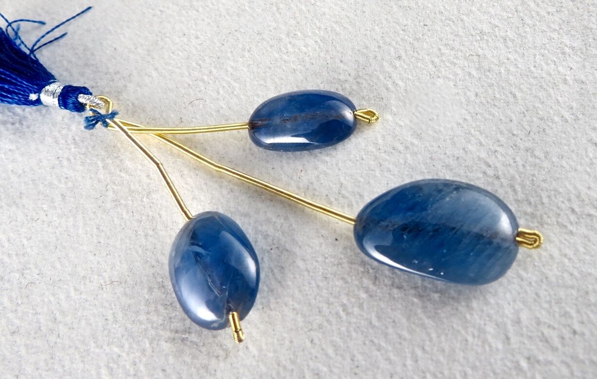 NATURAL UNHEATED BLUE SAPPHIRE BEADS CABOCHON 3 PCS 37 CARATS GEMSTONE HANGING