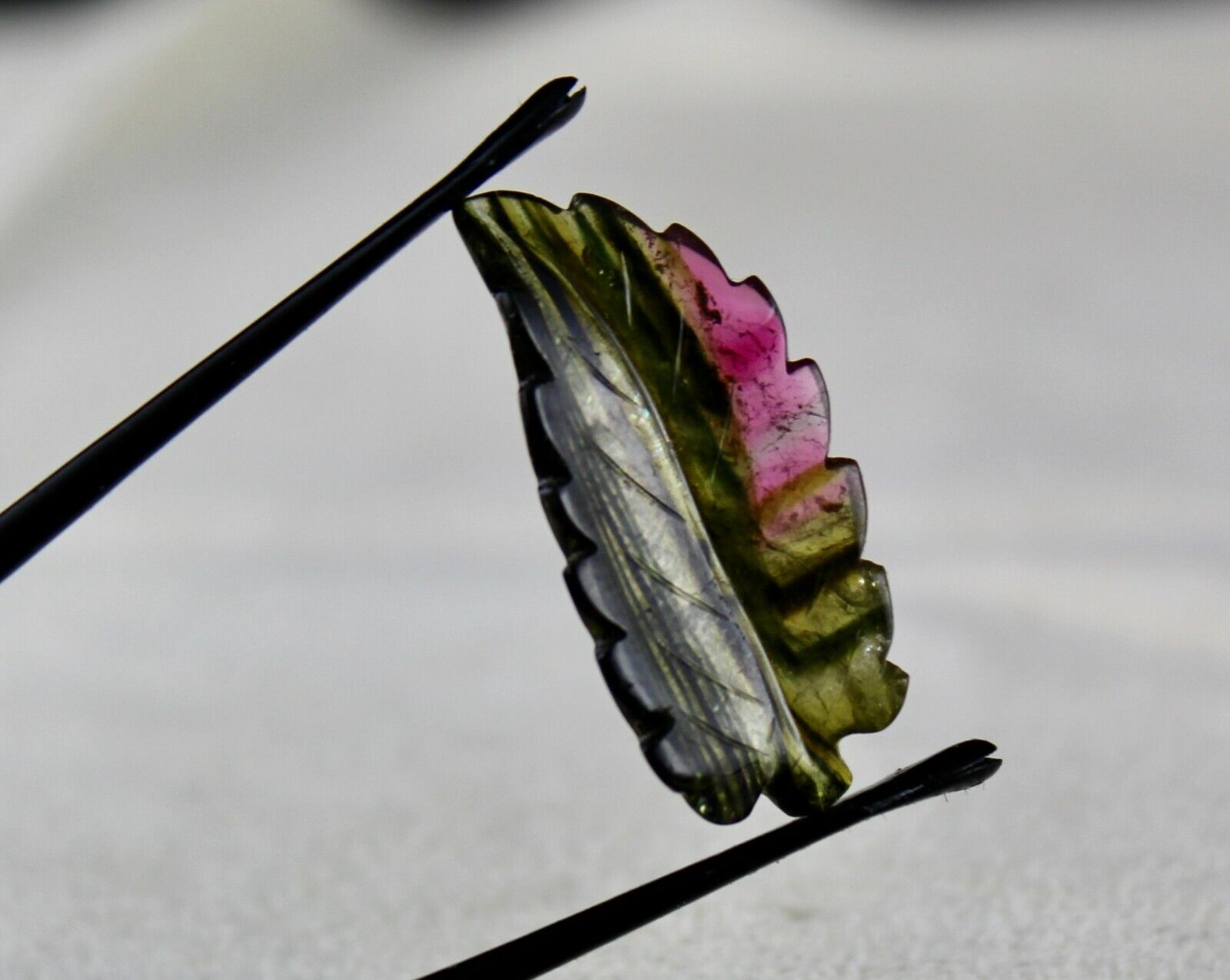 32X15 MM NATURAL MULTI TOURMALINE CARVED LEAF 16.30 CTS GEMSTONE RING PENDANT