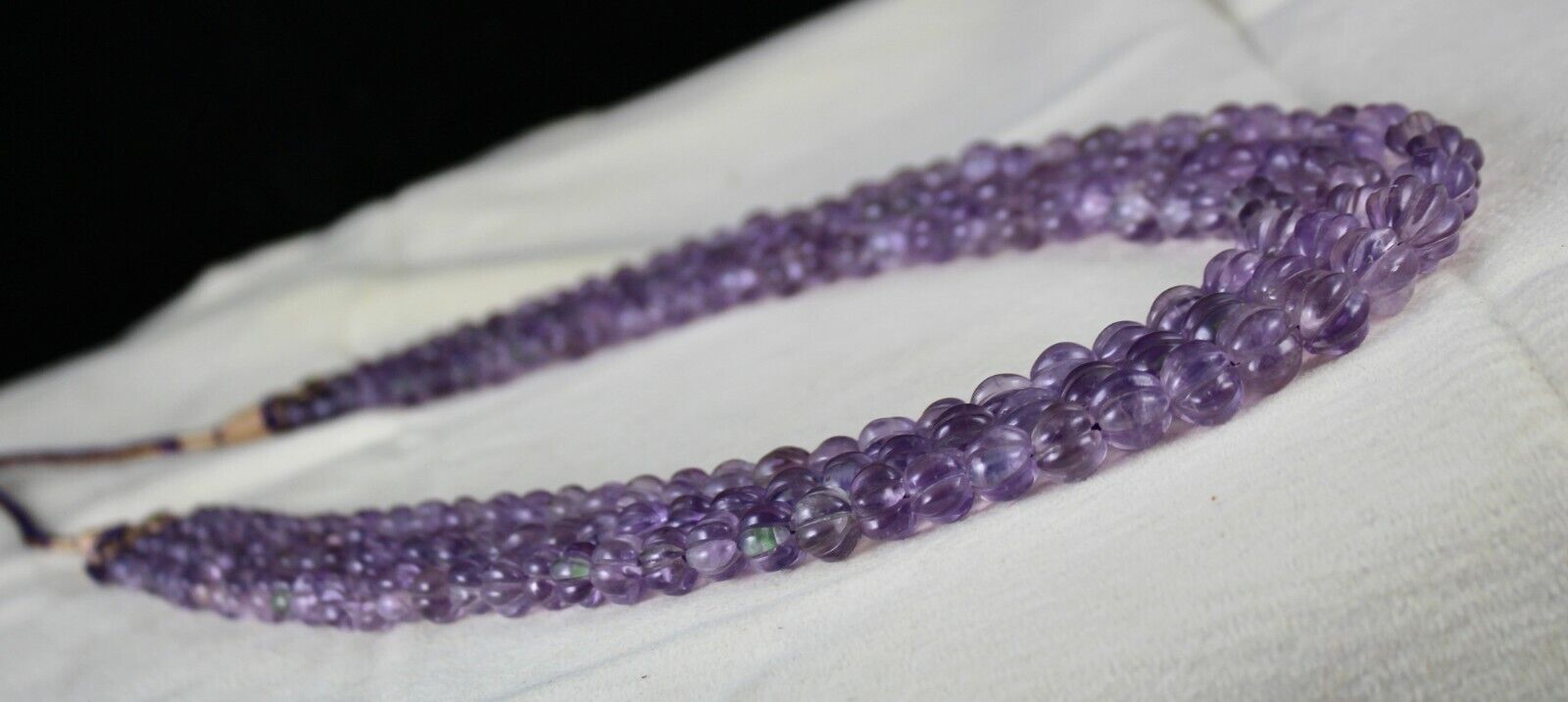 ANTIQUE NATURAL AMETHYST BEADS CARVED MELON 3 LINE 583 CARATS GEMSTONE NECKLACE