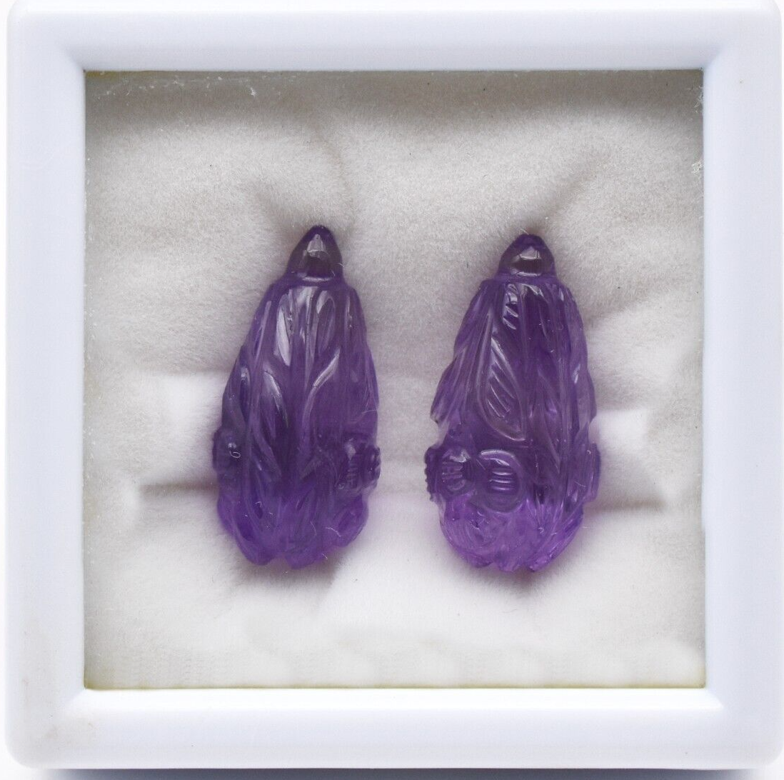 Natural Amethyst Teardrop Pair 2 Pc 33.07 Ct Engraved Gemstone Earring Women