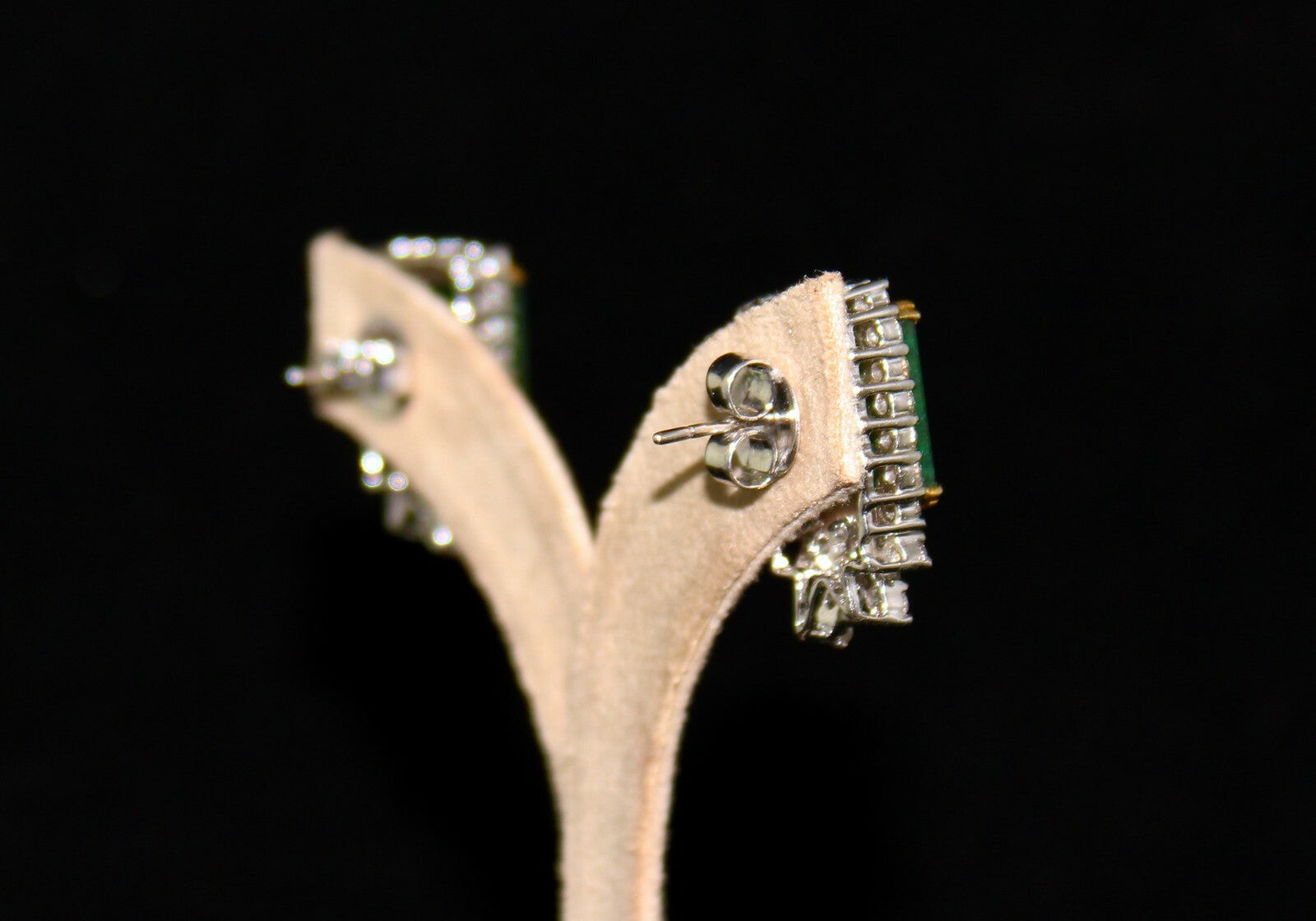 Certified Natural Zambian Emerald 64ct Natural Diamond 18k Gold Stud Earrings