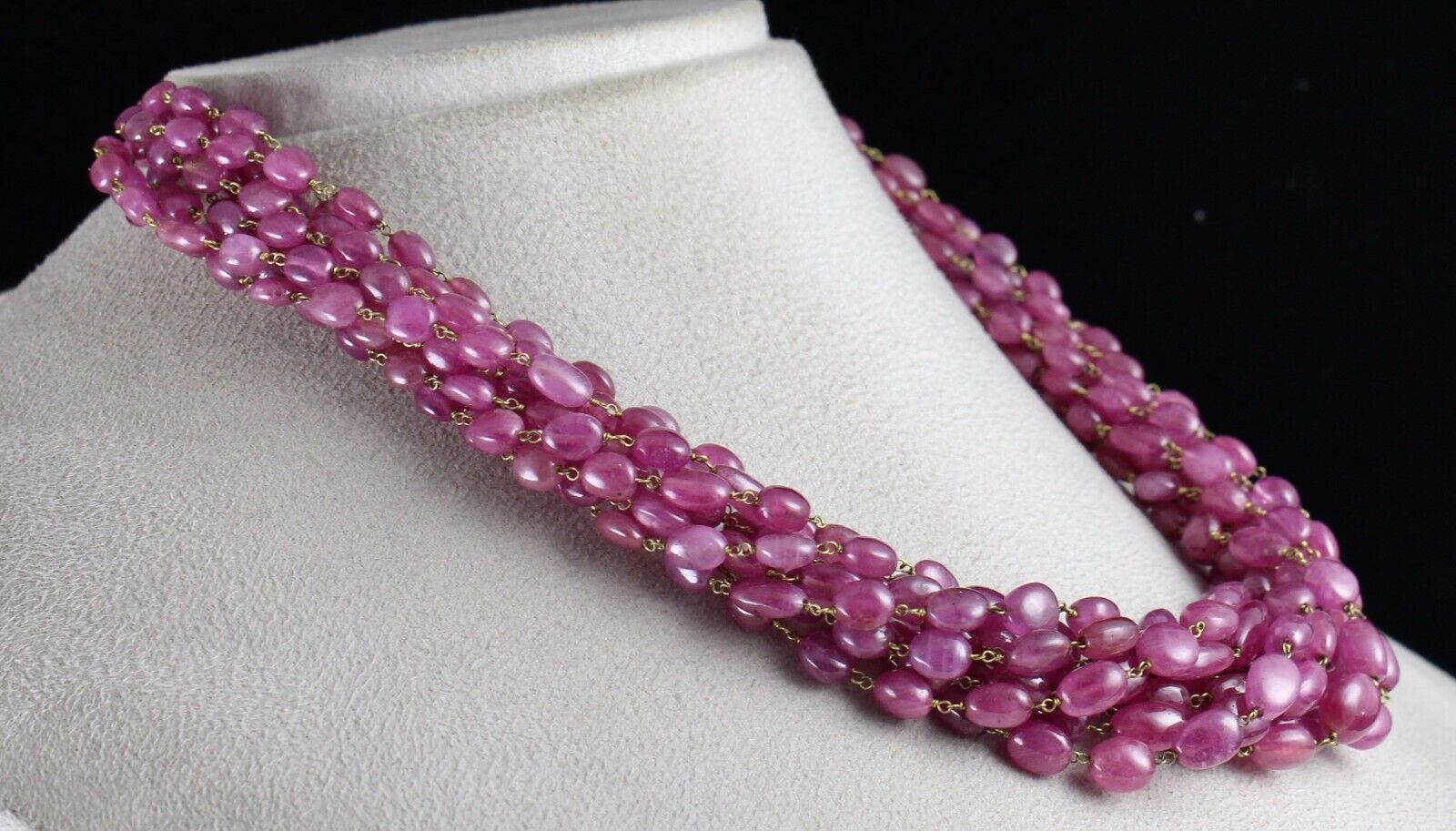 Vintage Pink Ruby Beads Cabochon 9 L 780 Ct Gemstone 18k Gold Important Necklace