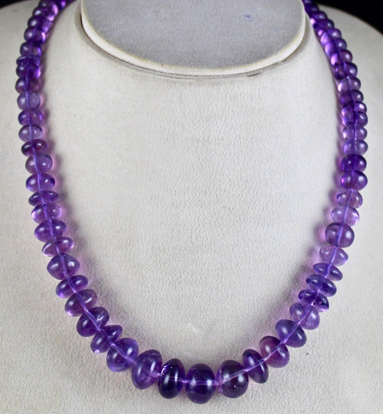 Sterling Silver Natural Amethyst 389 Ct Round Beads Purple Gemstone Necklace