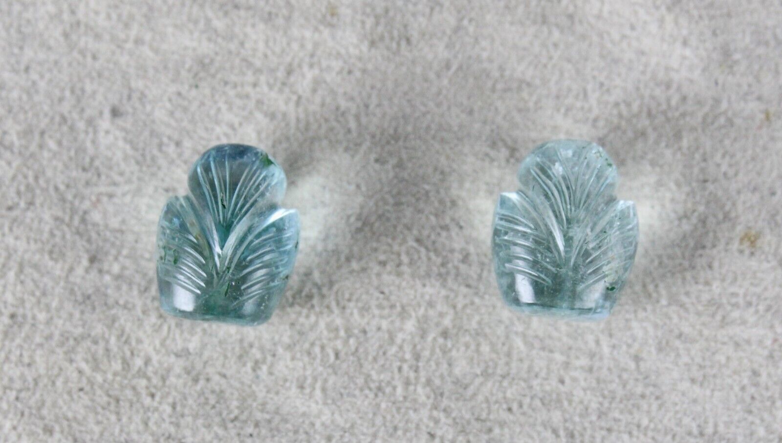 NATURAL BLUE AQUAMARINE CARVED LEAVES 13.88 CARATS GEMSTONE PAIR FOR EARRING