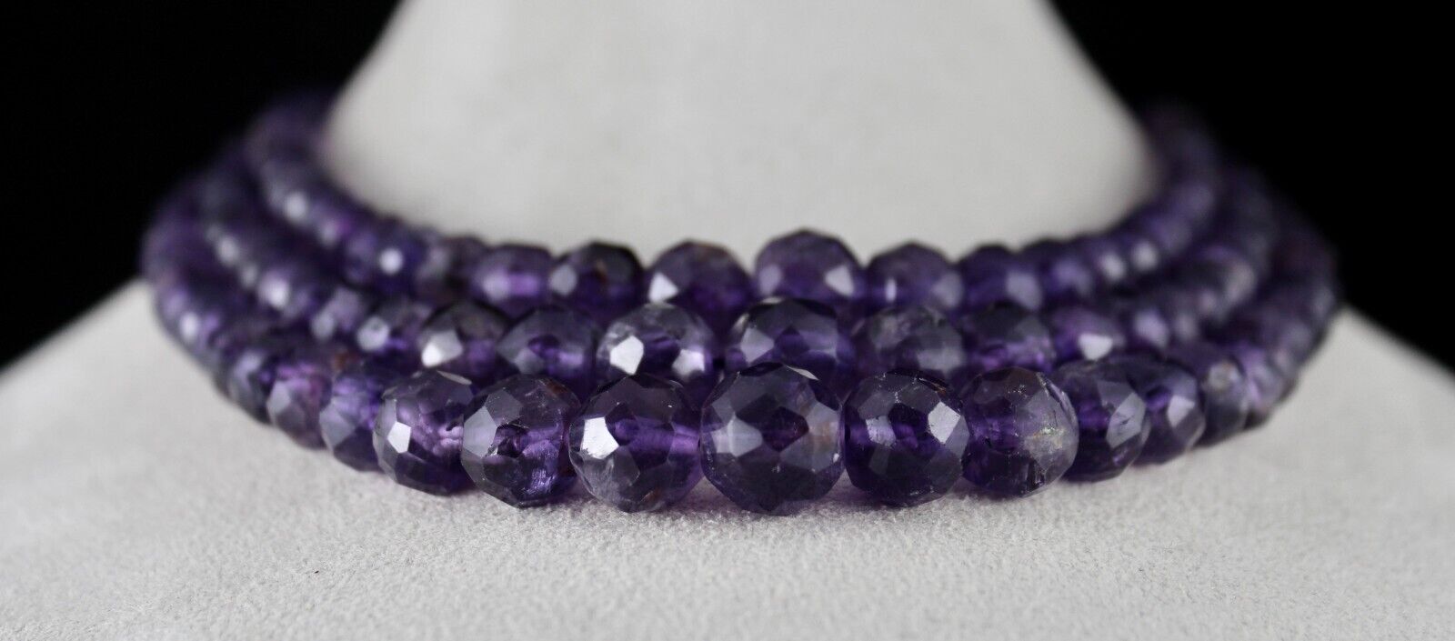 Natural Amethyst Round Faceted Beaded Necklace 3 Line 839 Carats Finest Gemstone