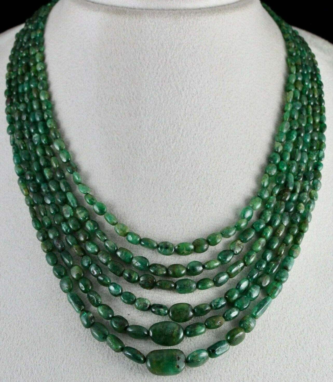 Certified Natural Old Emerald Beads Cabochon Necklace 387 Carats For Wedding