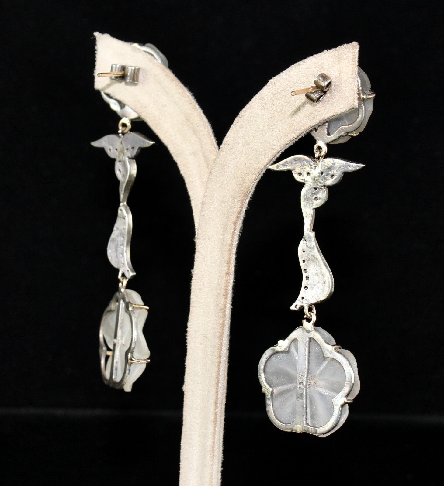 Certified Natural Rock Crystal Quartz 114.7ct Sterling Silver Victorian Earrings