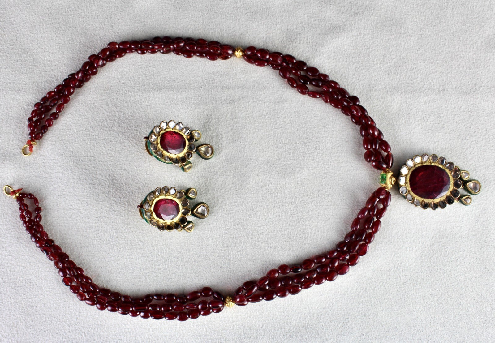 Certified Antique Jadau Natural Diamond 302ct 18k Gold Oval Pendant Earring Set