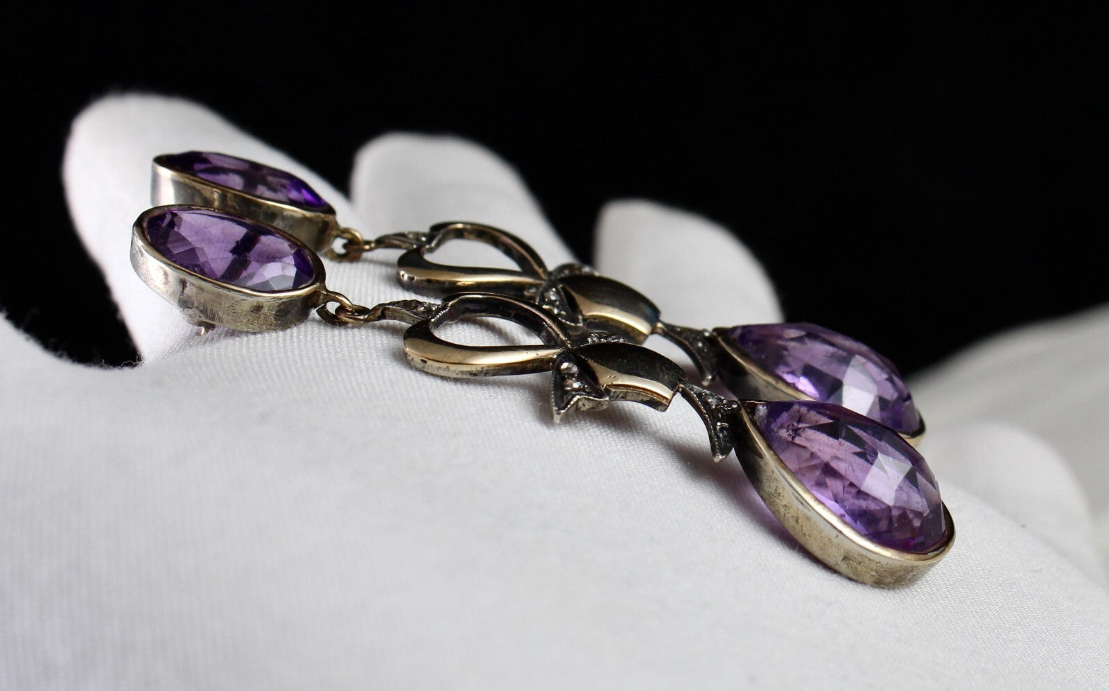 Certified Amethyst 10+ Ct Natural Diamond Cut Sterling Silver Victorian Earrings