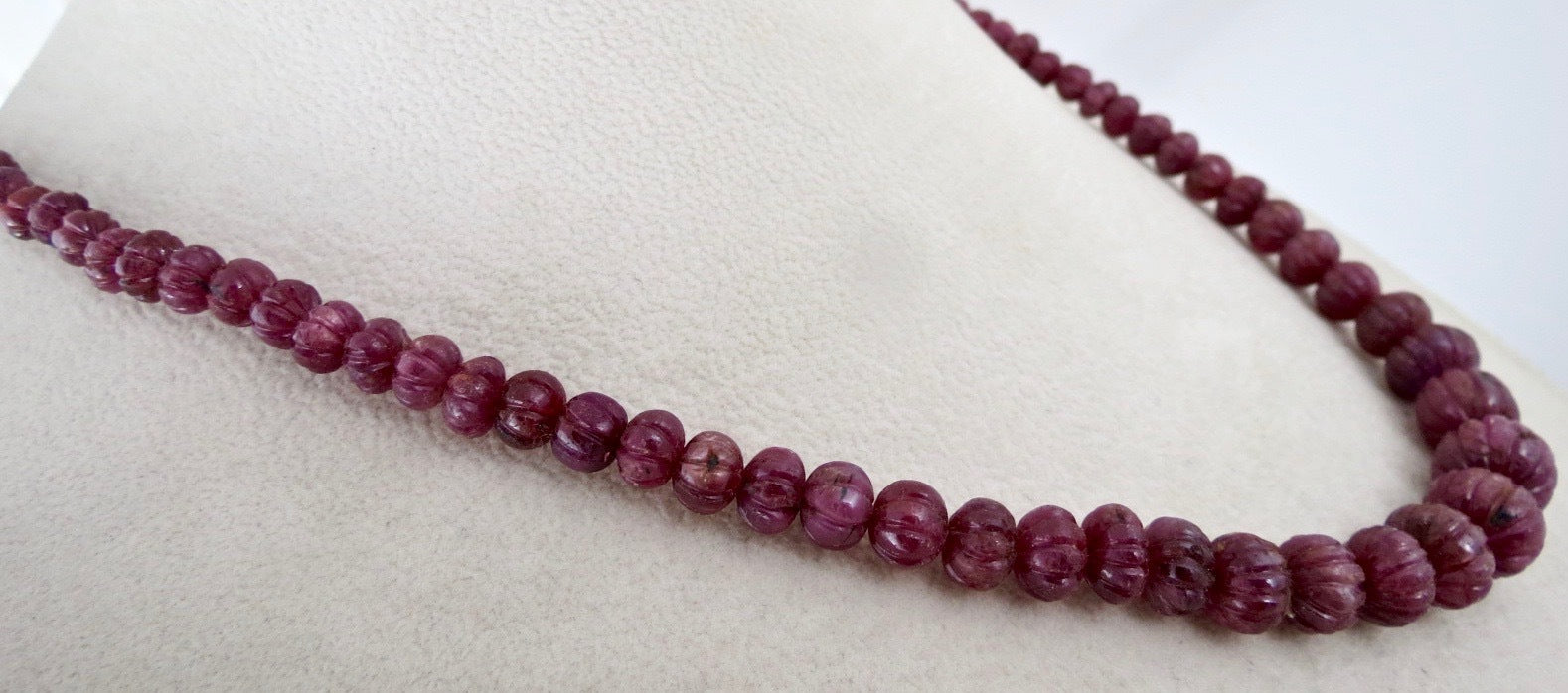 Certified Natural Ruby 285 Ct Carved Round Beads Sterling Silver Necklace