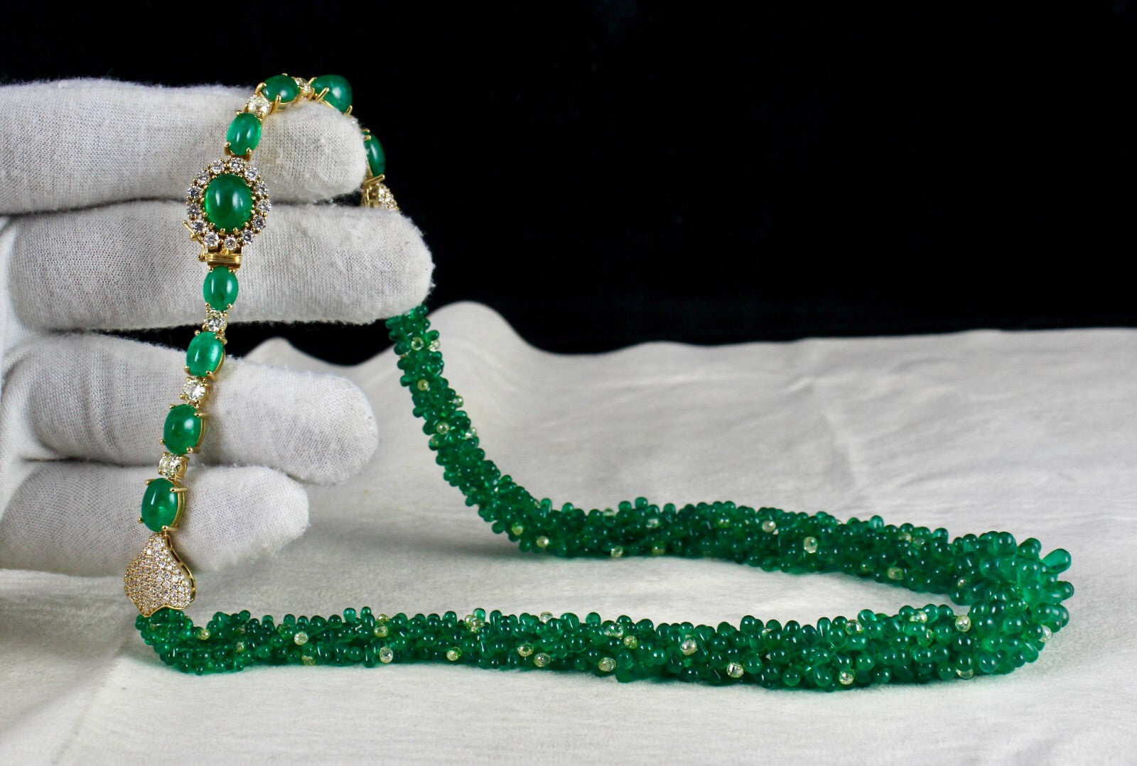 Certified 18k Gold Natural Zambian Emerald 306.7ct Diamond Necklace For Wedding