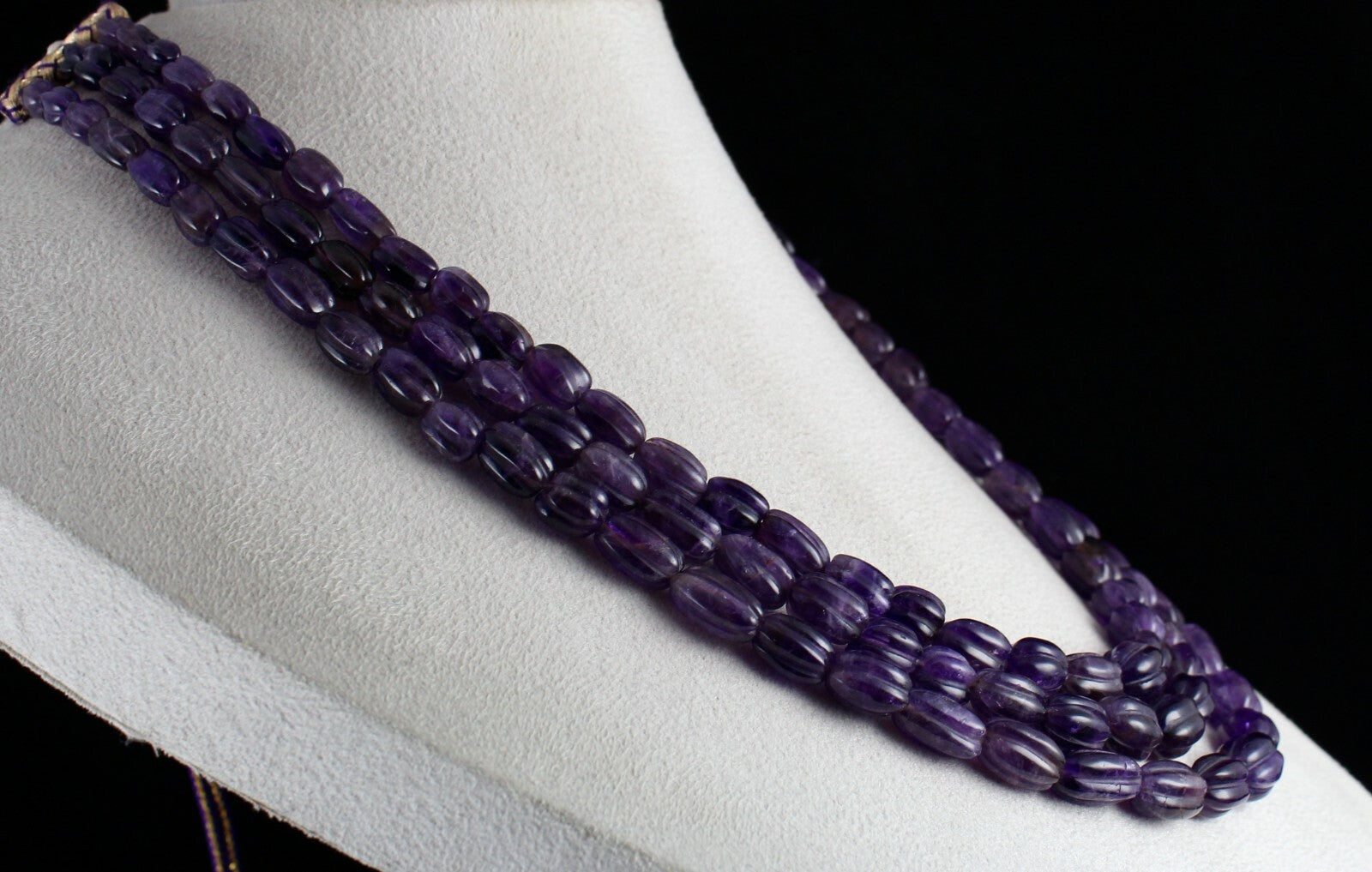 Antique 666 Ct Natural Amethyst Long Carved Purple Gemstone Beads Necklace