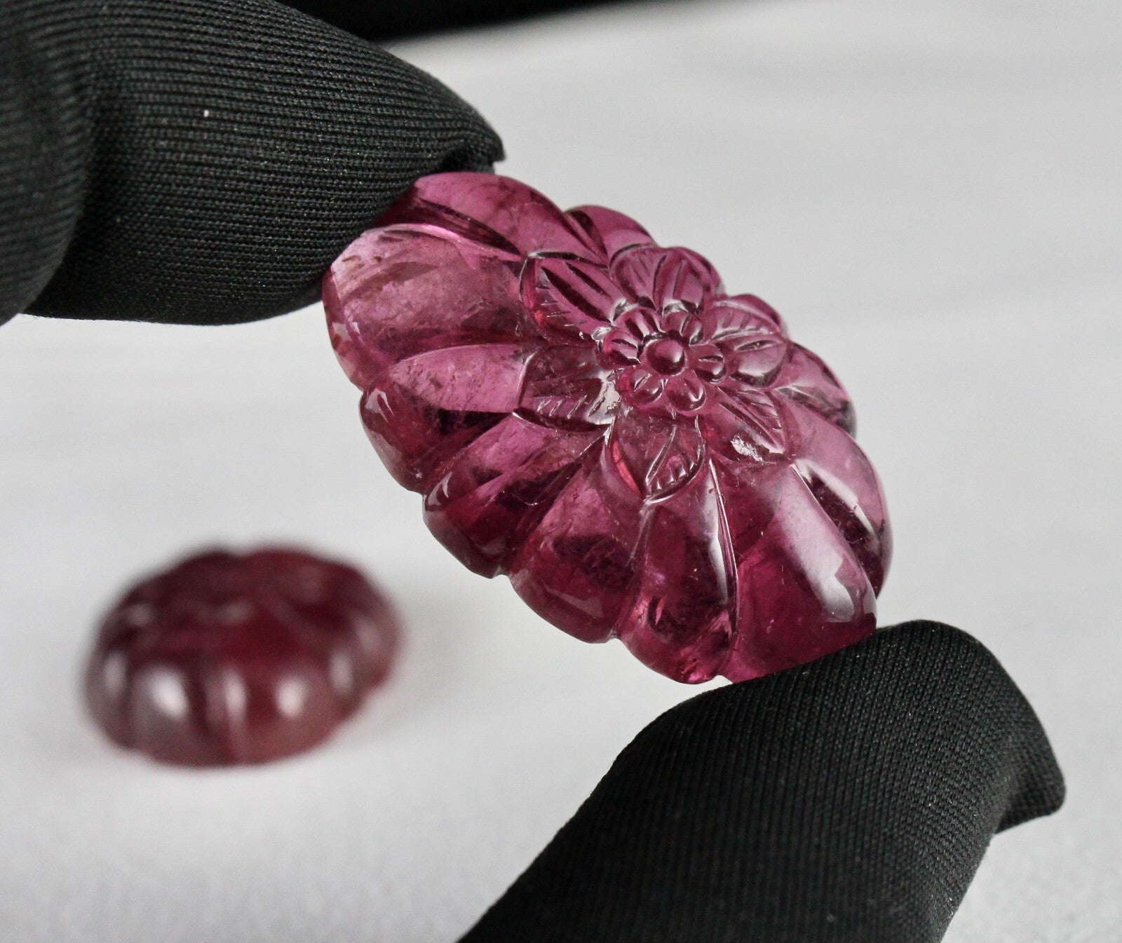 Certified Natural Rubellite Tourmaline 108.77 Ct Oval Engraved Gemstone Earrings