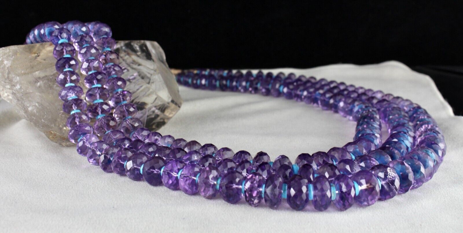 NATURAL AMETHYST FACETED ROUND TURQUOISE BEADS 3 L 1838 CT GEMSTONE NECKLACE