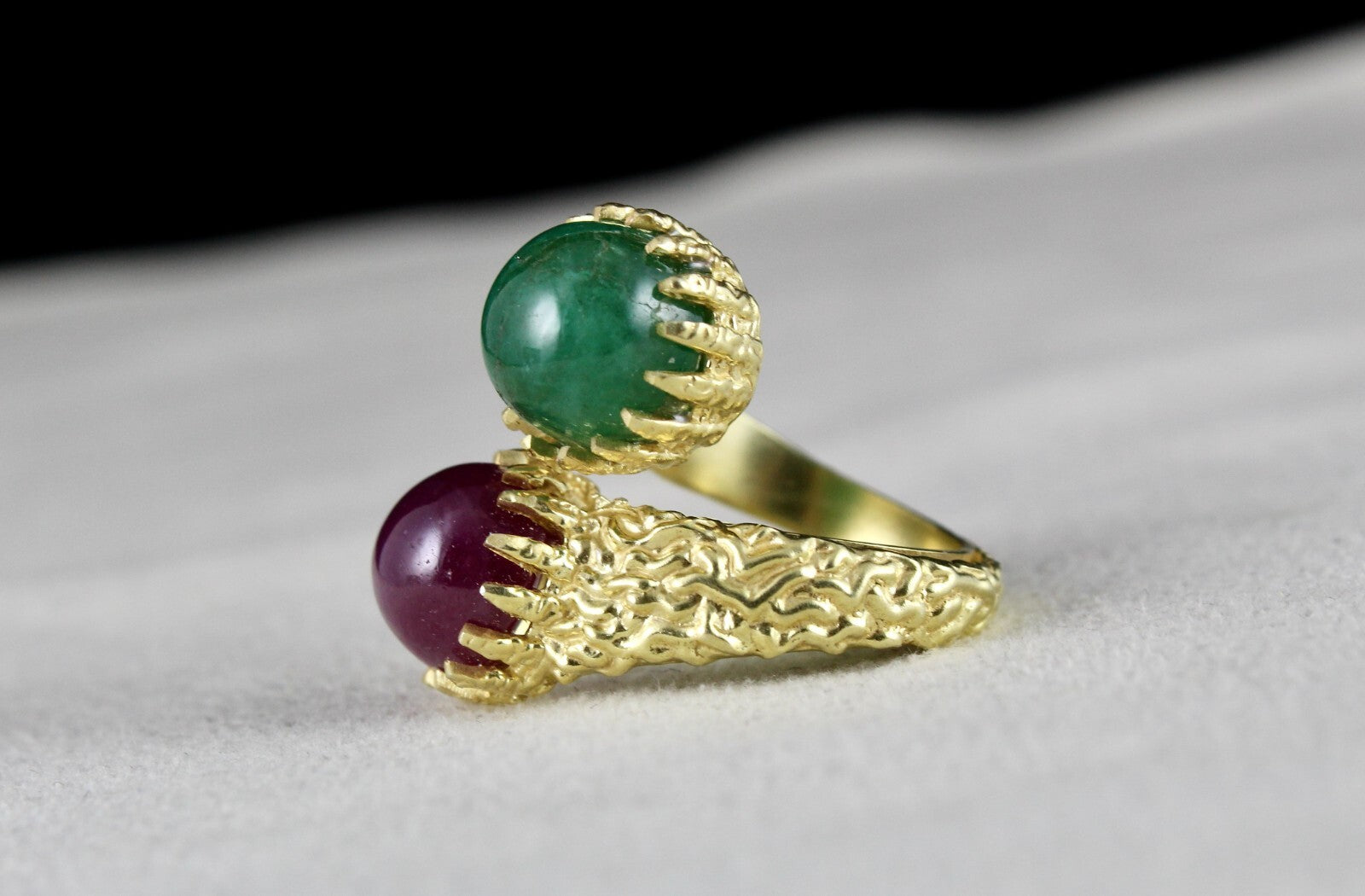 Certified Antique Emerald 10ct Ruby Natural Diamond Sterling Silver Carved Ring