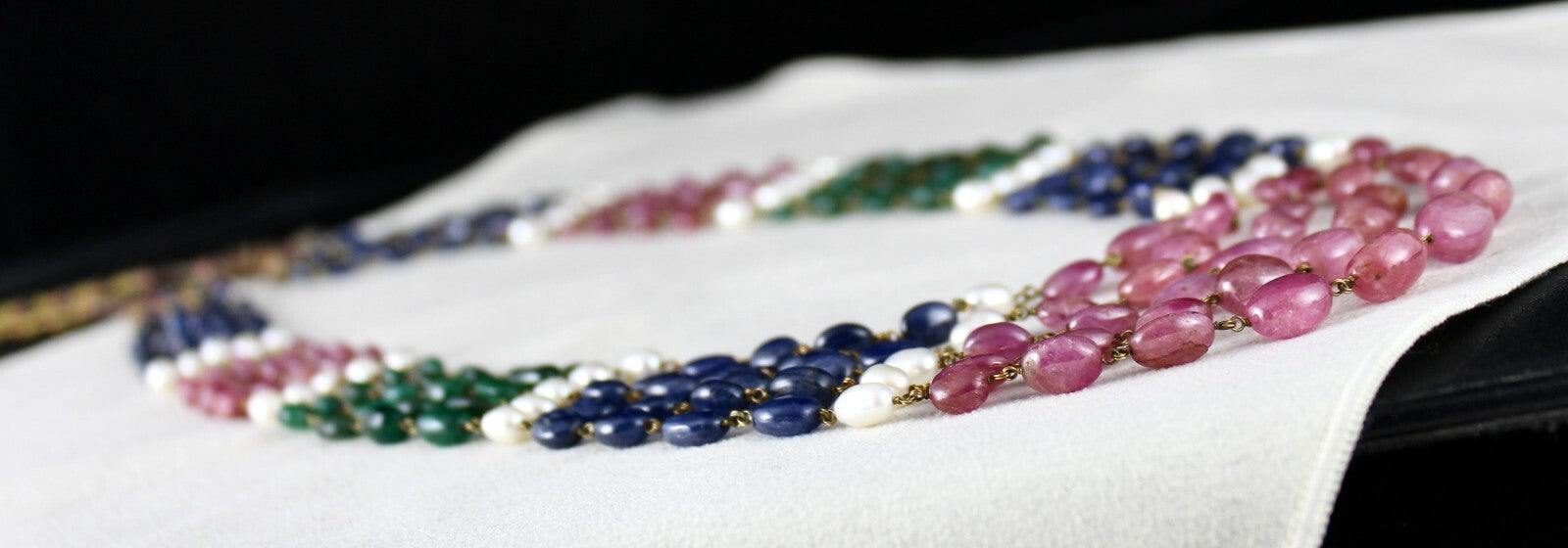 Certified 505 Ct Natural Ruby Blue Sapphire Emerald Pearl 18k Gold Necklace