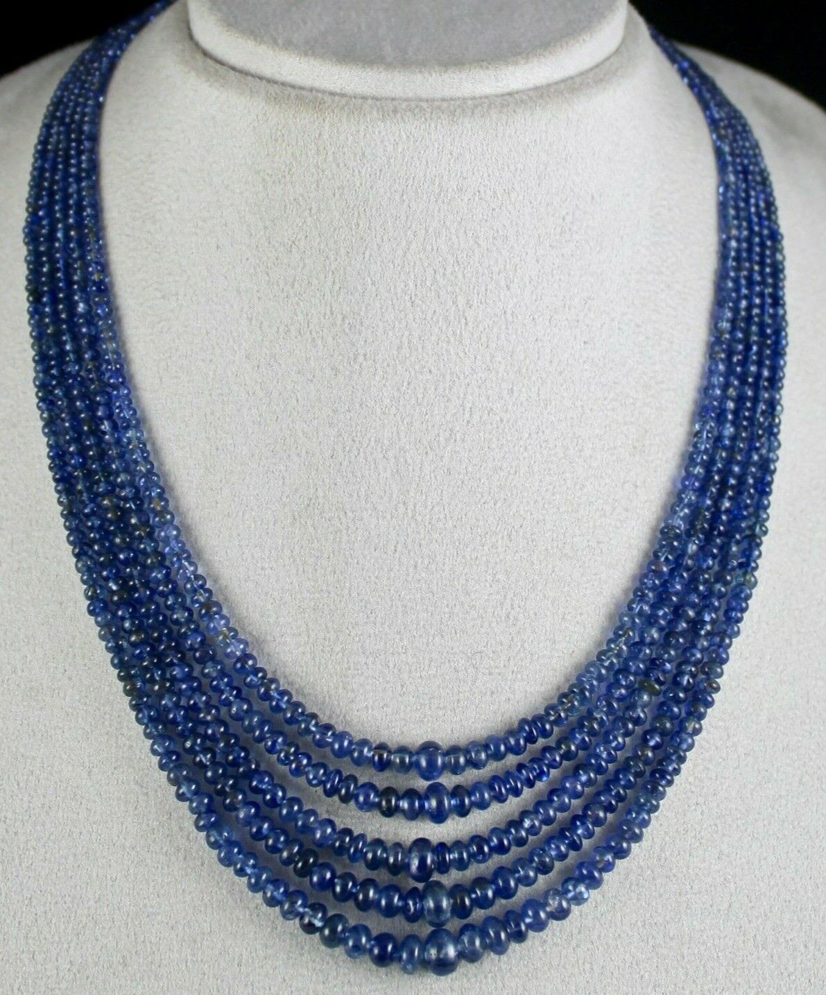 Certified Natural Blue Sapphire Beads 5 L 395 Ct Sterling Silver Necklace