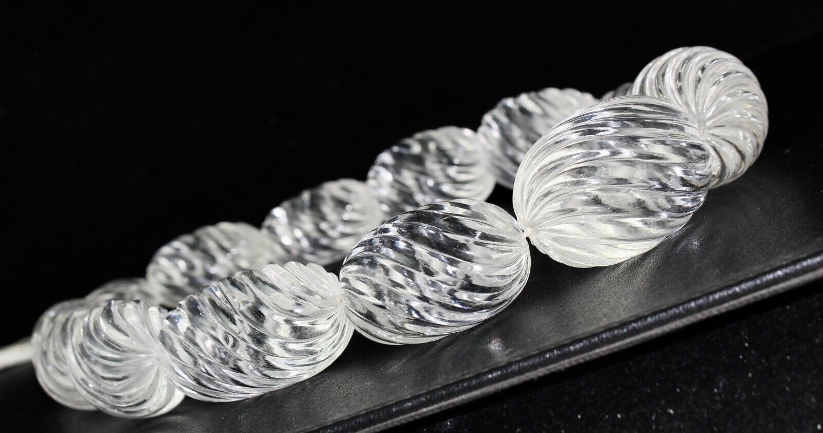 NATURAL WHITE ROCK CRYSTAL QUARTZ CARVED OVAL BEADS 13 PCS 3725 CARATS GEMSTONE