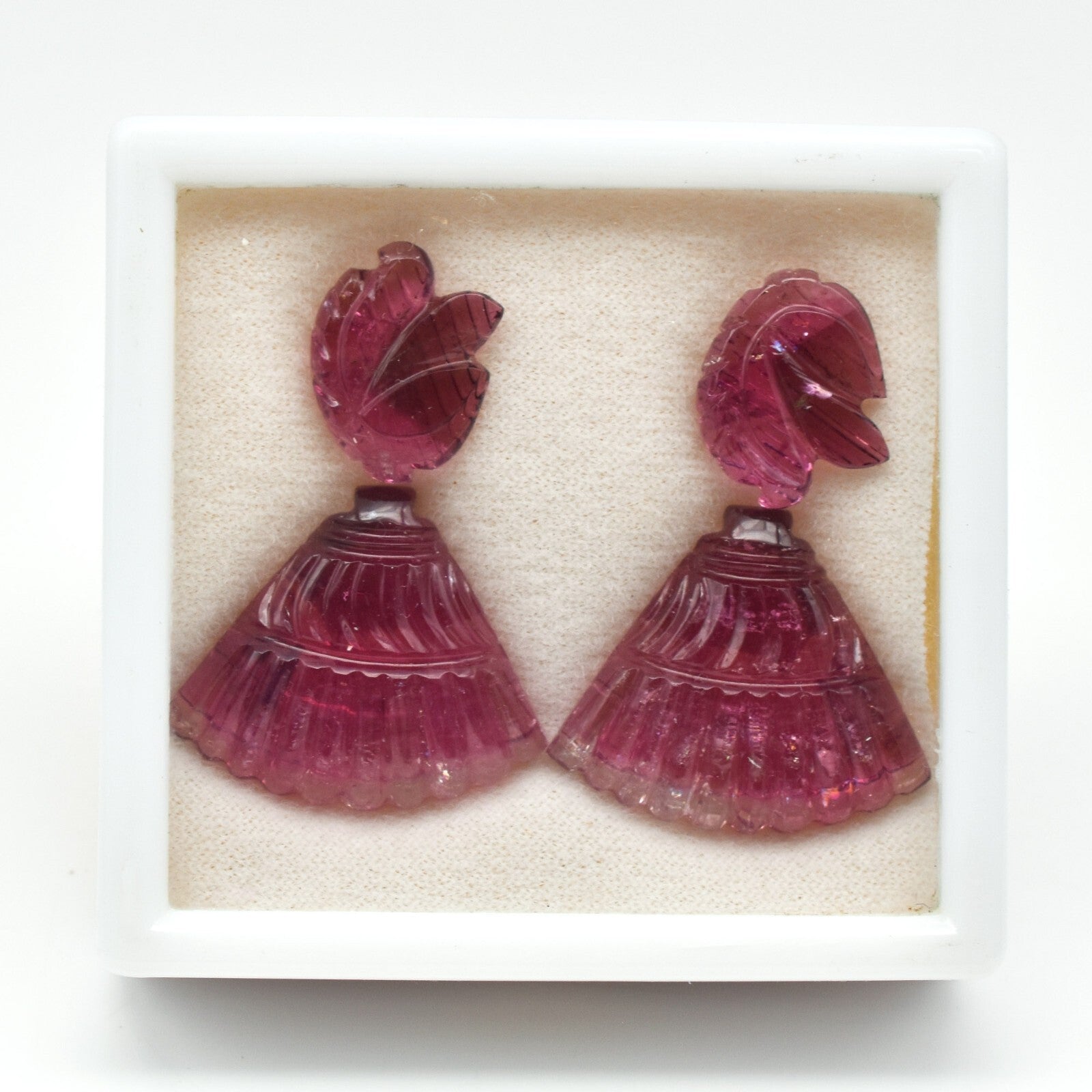 Certified Natural Pink Tourmaline 60.33 Ct Carved Gemstone For Earring Design