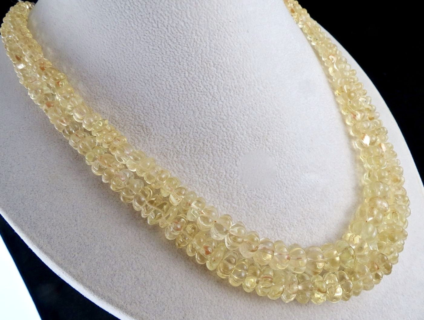 Yellow Citrine Carved Melon Beads 540ct Natural Gemstone Necklace