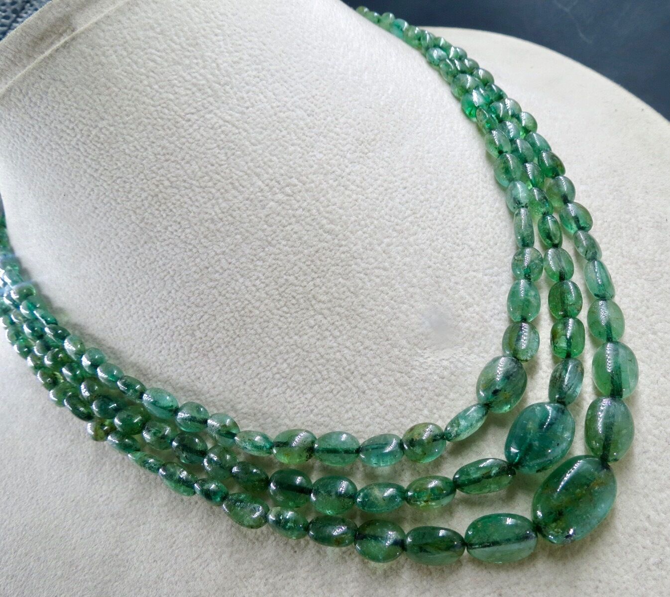 Antique Natural Emerald Beads Nugget 3 L 243.50 Ct Gemstone Important Necklace