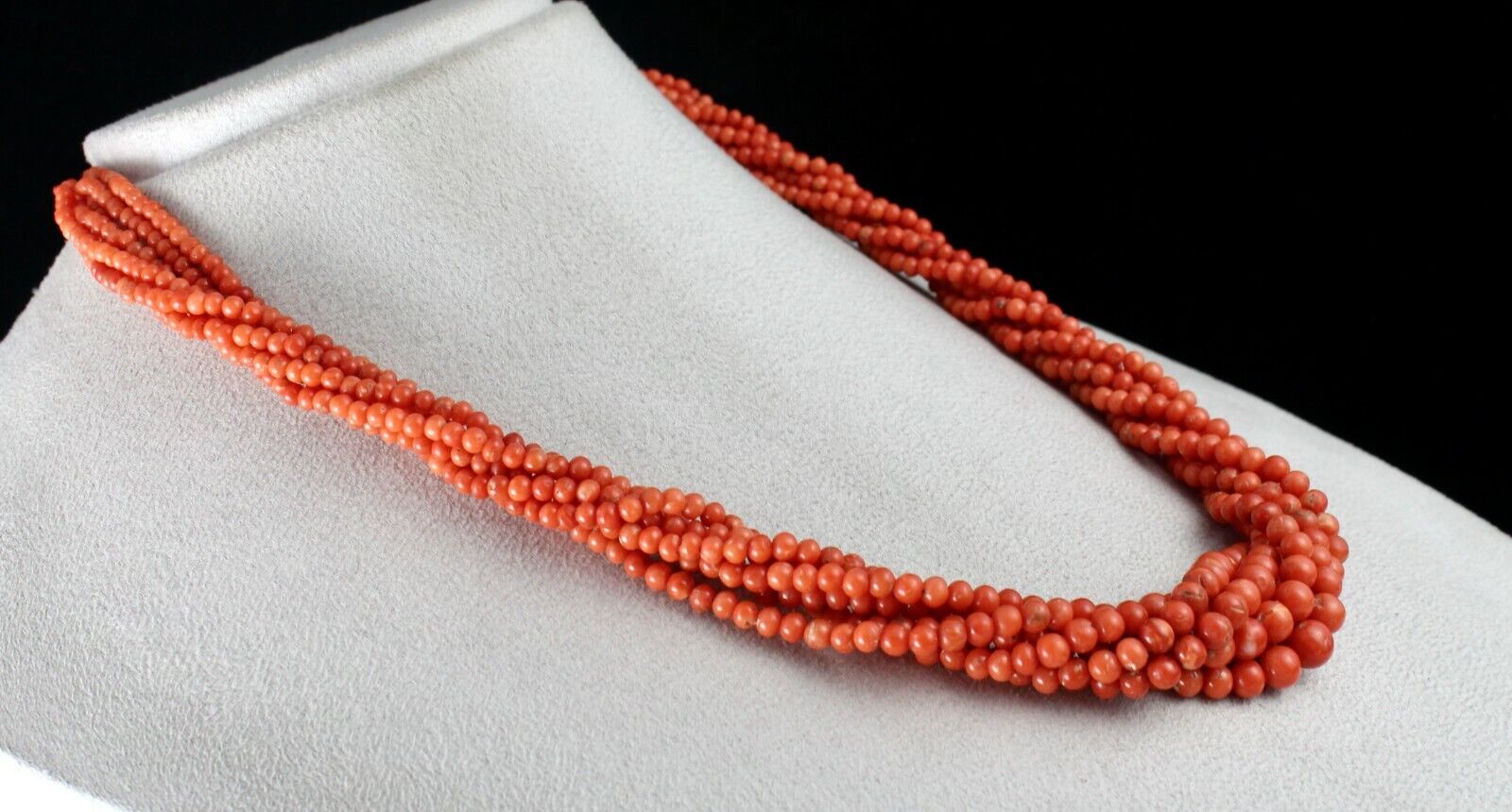 NATURAL ITALIAN CORAL BEADS 6 MM ROUND 6 LINE 360 CARAT GEMSTONE SILVER NECKLACE